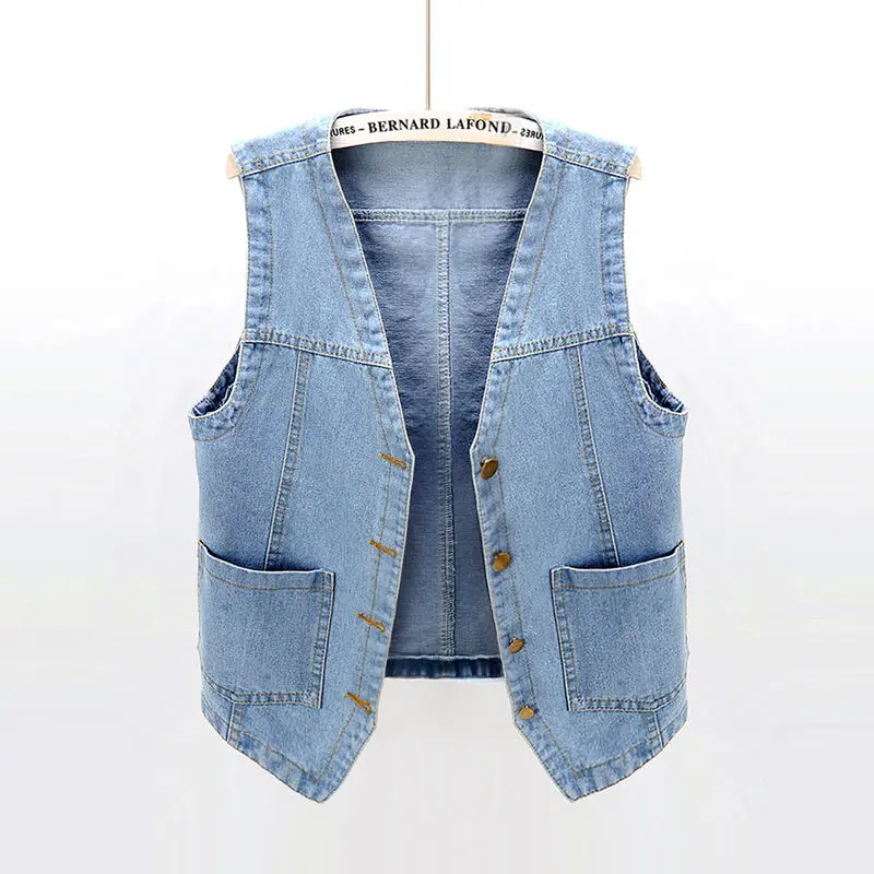 

Autumn Denim Vest Jacket Women Casual Sleeveless V-neck Single Breasted Cowboy Jean Coat Vintage Woman Outwear Z504