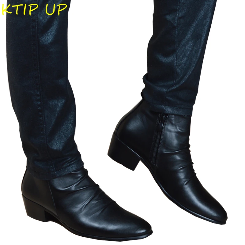 Модные мужские ботильоны из натуральной кожи Высокие ботинки на молнии Черные