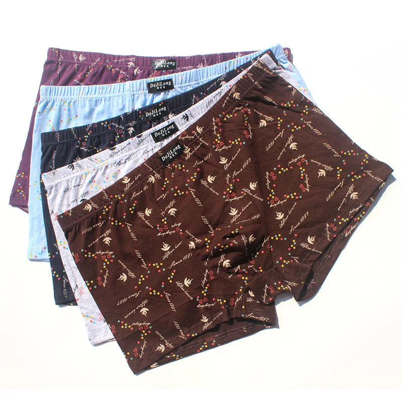 6pcs/Lot 100% Cotton Loose Boxers Four Shorts Underpants Men'S Boxers Shorts Breathable Underwear Printing Comfortable Cotton