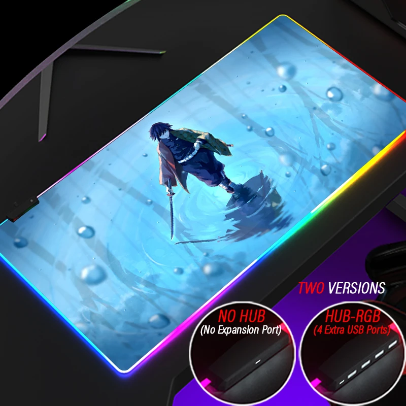 

Lovely Demon Slayer Anime Mouse Pad RGB Gaming Zenitsu Custom DIY Desk Mat Personalized HUB 4 Port USB Mousepad With Led Strip