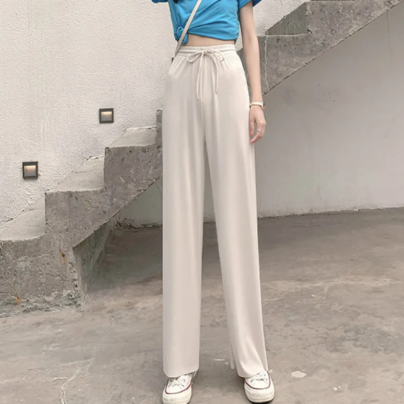 

High Waist Soft Comfort Women Pants 2021 New Casual Summer Slacks Pants Women Ice Silk Full Length Long Trousers Female Slacks