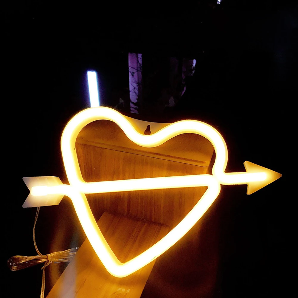 Creative Led Neon Heart Night Lamps Romantic LED Cupid's Bow Sign Shaped Wall Light for Birthday Party Valentine Day Decoration