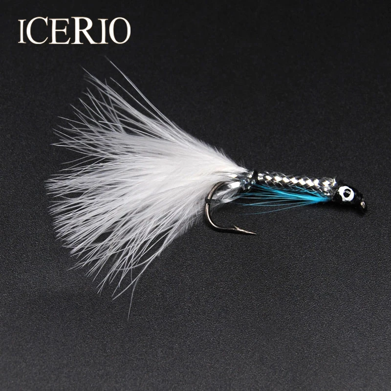 

ICERIO 8PCS #4 White Tail Silver Streamer Minnow Fishing Flies Fly Fishing Lures