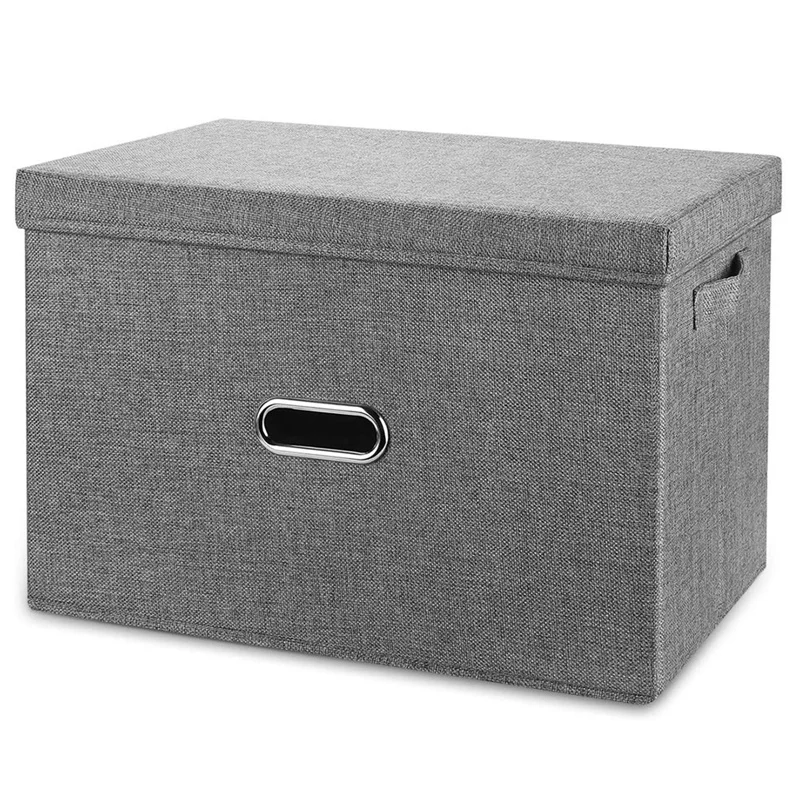 

Large Linen Collapsible Storage Bins with Removable Lids and Handles, Washable Storage Box
