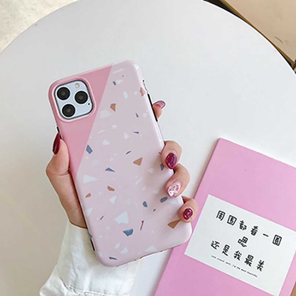 OTAO Electroplated Geometry Marble Case iPhone11 Pro MAX X XS XR Matte IMD Soft Cover For iPhone 7 8 6 6s Plus Pink Coque | Мобильные