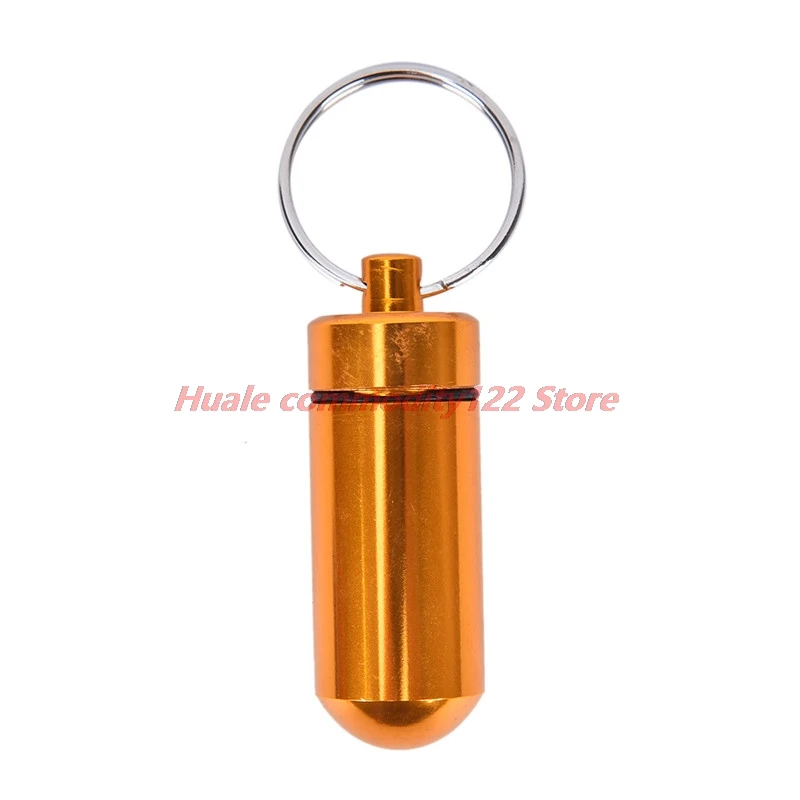 

New 1Pc Waterproof Aluminum Pill Shaped Box Bottle Holder Container Keychain Medicine Box Key Holder Refillable Bottles