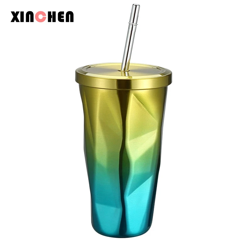 500 мл стакан из нержавеющей стали с соломенной горячей и холодной двойной стенкой