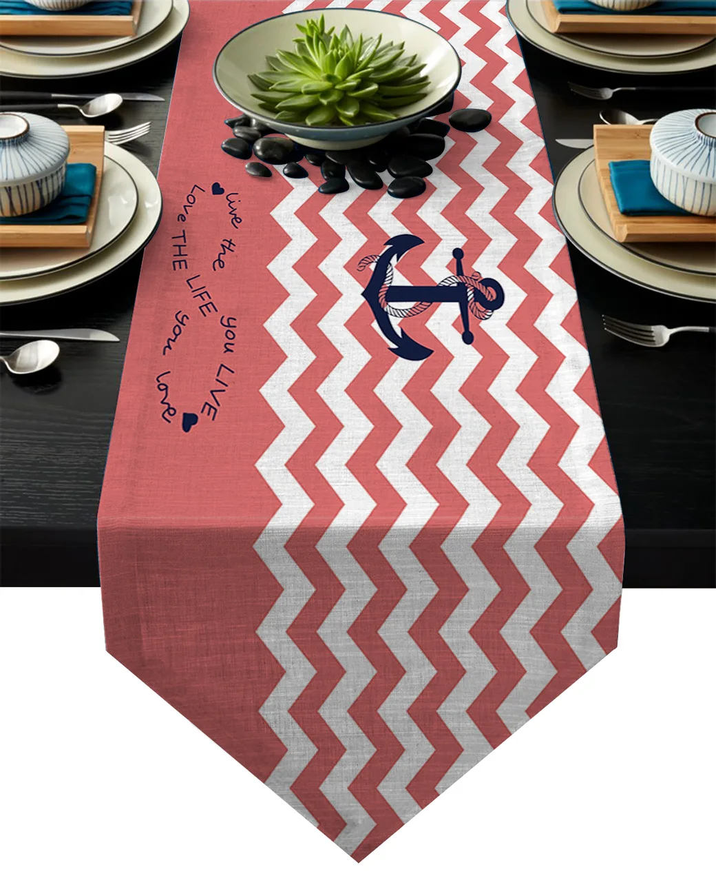 

Table Runners Modern Ripple Anchor Love Infinity Pink Table Runner Cloth Dining Table Decoration for Wedding Party Home Office
