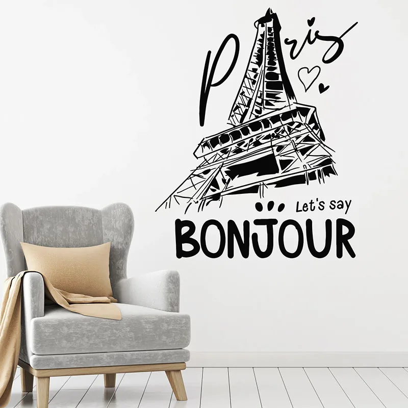 

Bonjour French Wall Decal Paris France Love Tower Modern Door Window Vinyl Stickers Living Room Office Interior Decor Mural E819