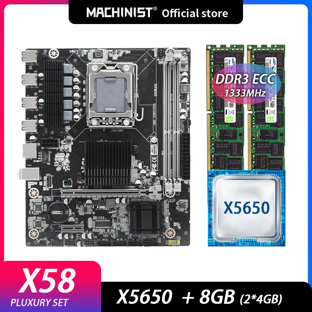 Machinist-Conjunto de placa base X58, CPU Intel Xeon X5650, 2 piezas x 4G = 8GB, memoria RAM DDR3, procesador LGA 1366, X58, V1608