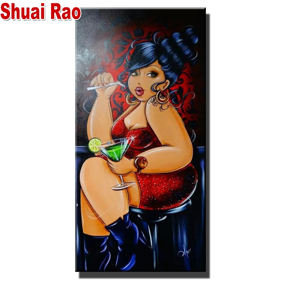 

Fat Lady Cocktail Woman Diamond embroidery Modern Art 5d Diy Diamond mosaic diamond painting full square/round drill,Handmade gi