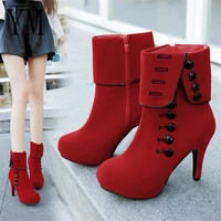 2021 fashion womens ankle boots high heels thick soled flocking buckle boots womens shoes women 42