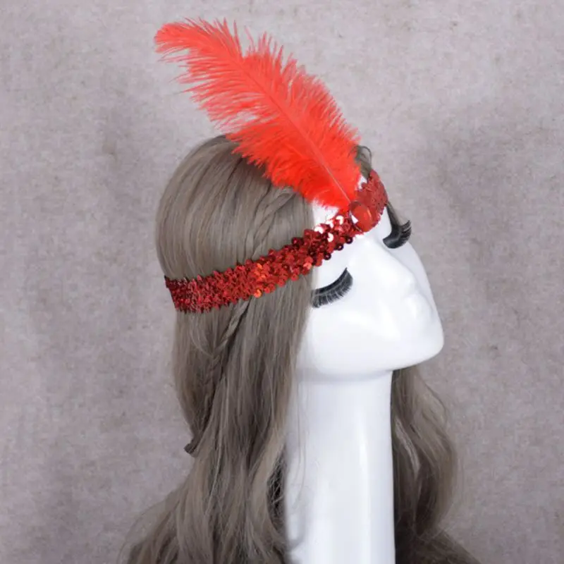 Повязка на голову с блестками Эластичный костюм перьями Один размер Подходит для