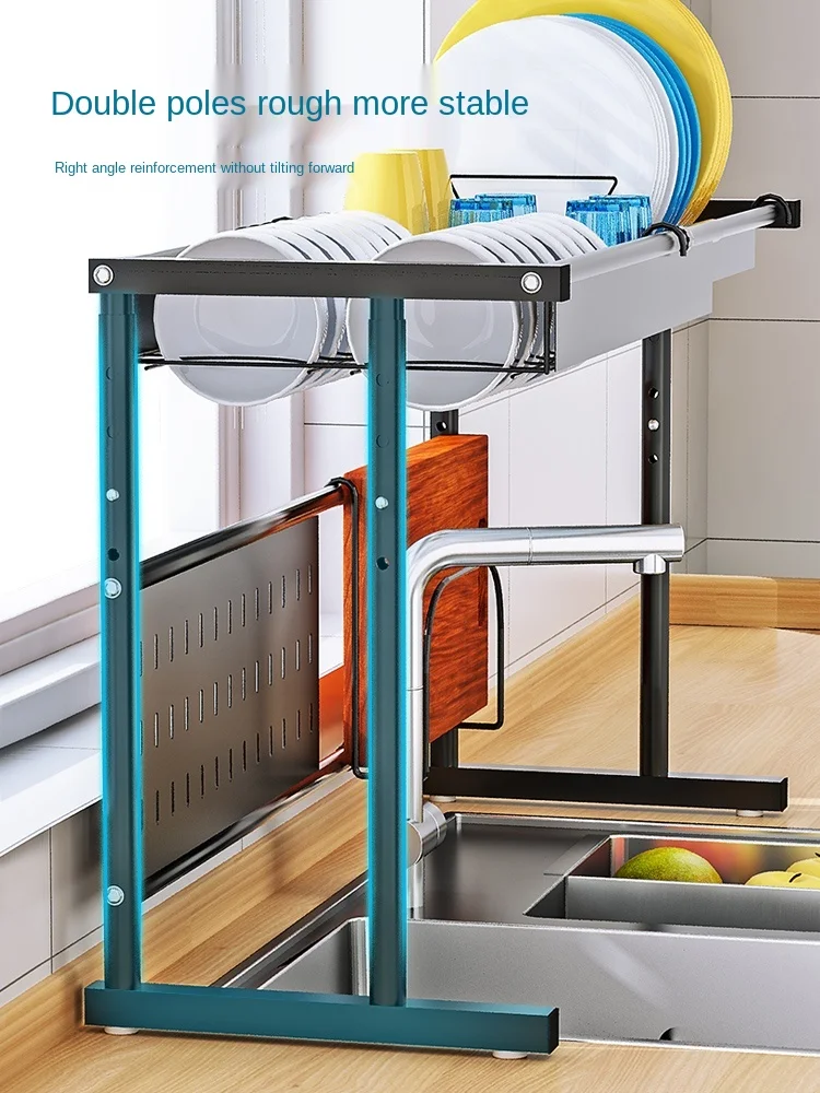 

Retractable Kitchen Sink Storage Shelf Dish Draining Rack Stainless Steel Dish Rack Countertop Sink Dish Washing Storage Rack