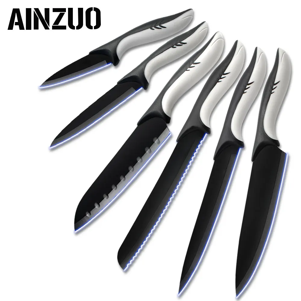 G.6 pcs set AINZUO 3cr13 кухонные ножи из нержавеющей стали шеф-повара столовые приборы для очистки овощей утилита Santoku шеф-повара нарезки хлеба ручной работы кухонные аксессуары - Цвет: G.6 pcs set