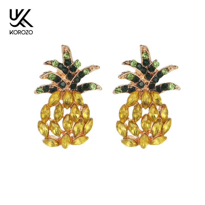 Gold Color Pineapple Crystal Stud Earrings for Women 2019 Hot Sale Boho Rhinestone Statement Earring Fashion Jewelry Bijoux | Украшения и