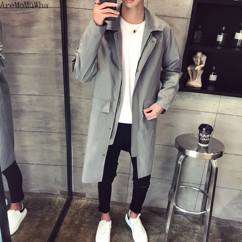 Мужская Длинная ветровка AreMoMuWha свободная однотонная куртка в Корейском стиле