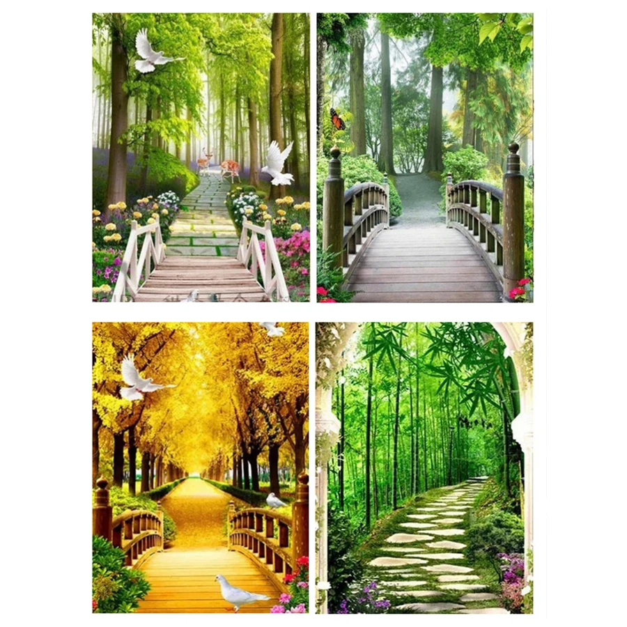 Алмазная вышивка &quotПейзаж&quot с мостом лесным пейзажем 5d мозаика крестиком