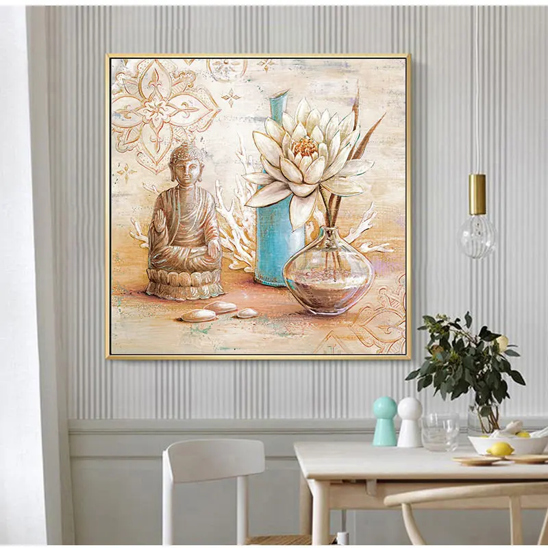 Религия Золотая икона Будды и цветок лотоса принты на холсте настенное искусство