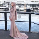 2022 темно-розовые мусульманские Вечерние платья, атласная аппликация, длинные рукава с шарфом, исламский Дубай, Саудовская Аравия, длинное вечернее платье для выпускного вечера