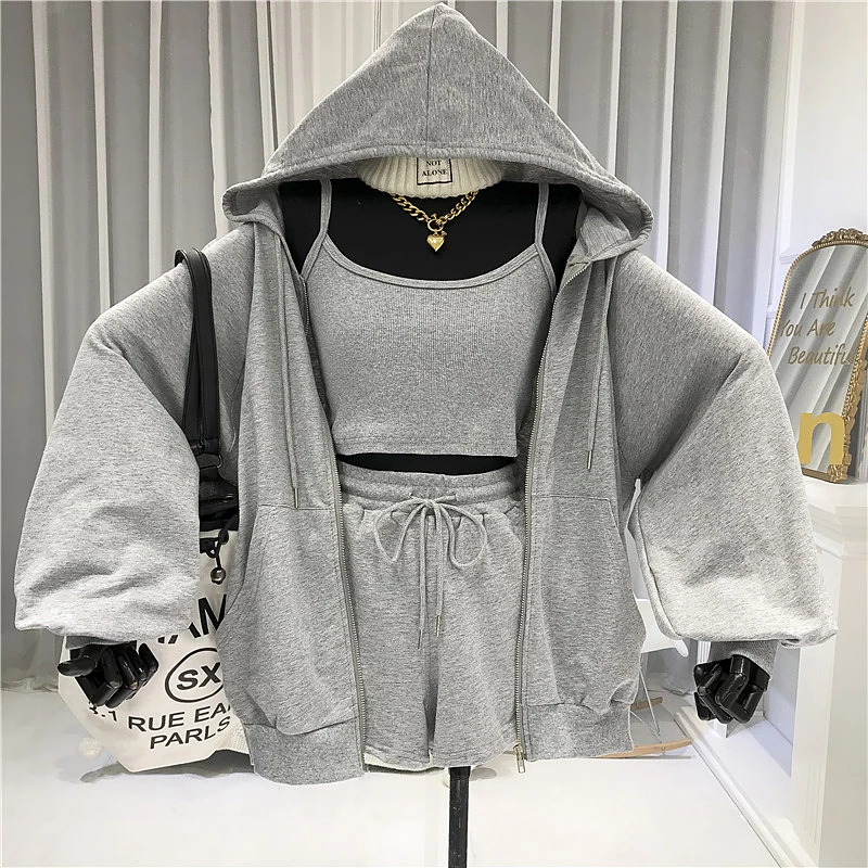 Женский спортивный костюм из 3 предметов повседневный на молнии с капюшоном