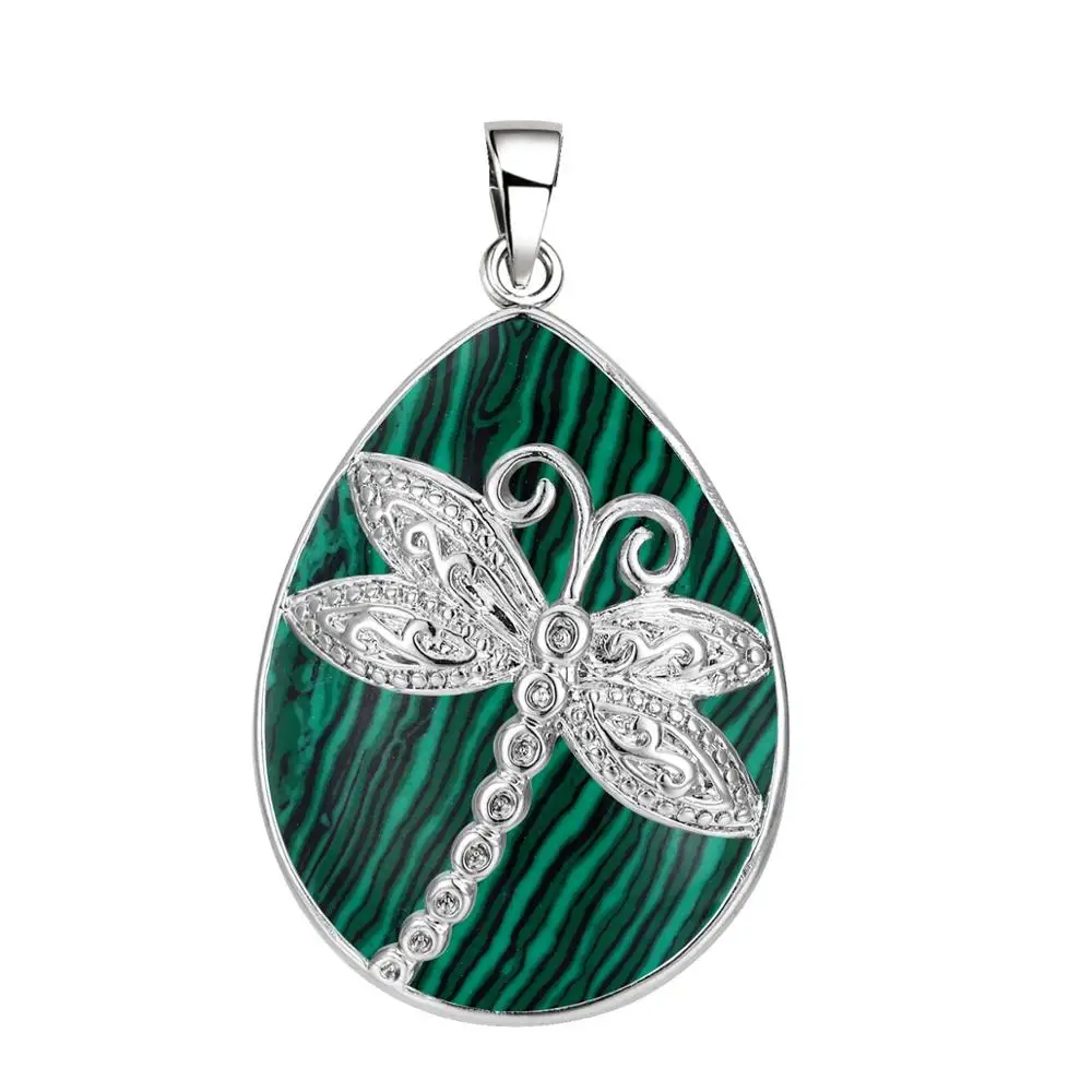 Malachite ASHMITA Серебряная стрекоза кулон брелок в коробке Природный капли воды капля КАПЛЕВИДНАЯ чакра брелок ювелирные изделия - Цвет: Malachite
