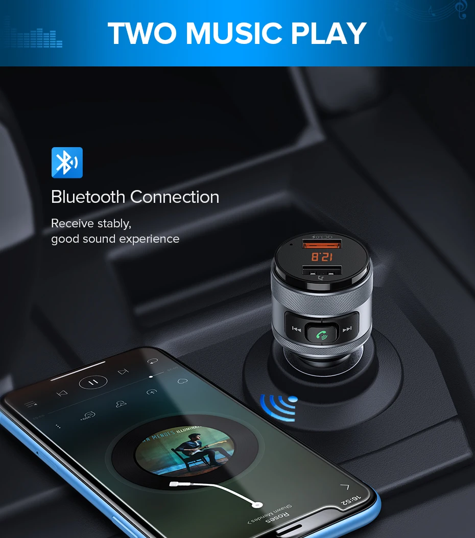 Ugreen USB Автомобильное зарядное устройство Bluetooth fm-передатчик QC Быстрая зарядка 3,0 Быстрая зарядка для Xiaomi samsung iPhone huawei QC3.0 зарядное устройство