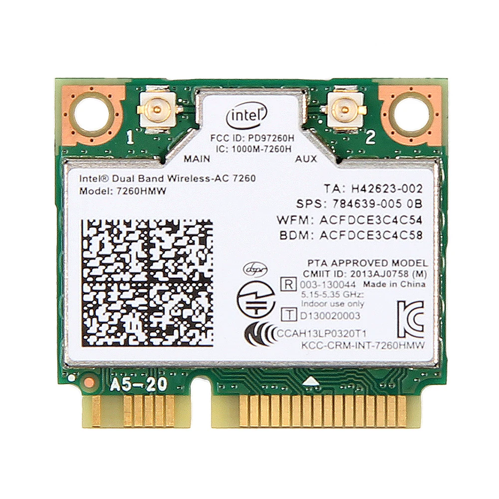 Двухдиапазонная беспроводная карта intel 7260HMW 7260 PCI-E 802.11ac WiFi BT 4,0 Mini Wlan 2,4G/5 Ghz 2x2 WiFi+ Bluetooth 4,0+ антенна