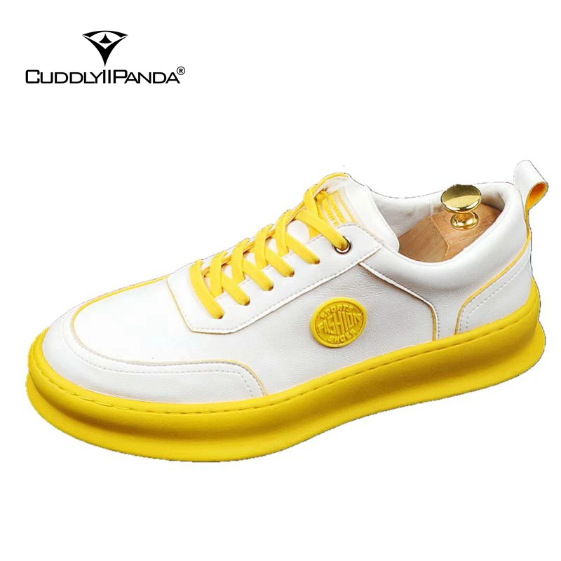 CuddlyIIPanda New Luxury Designer Men Leisure Yellow White Shoes Spring Autumn Thick Bottom Sneakers Male Youth Trending | Обувь