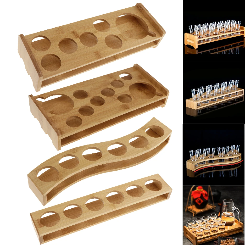 

Bamboo Shot Glass Holder Rack Barware Whisky Cup Serving Tray, Perfect for Party Bars Pubs and Home