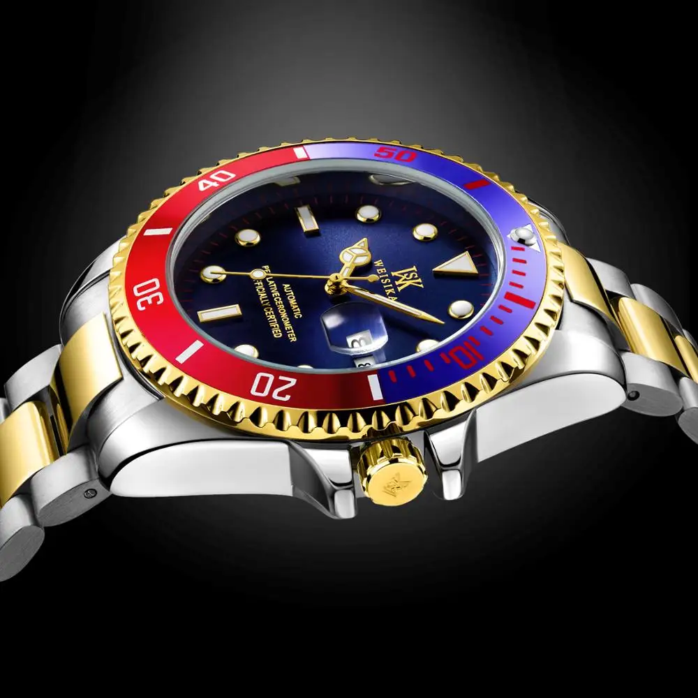 WEISIKAI мужские механические часы цветные наручные с ремешком из нержавеющей стали