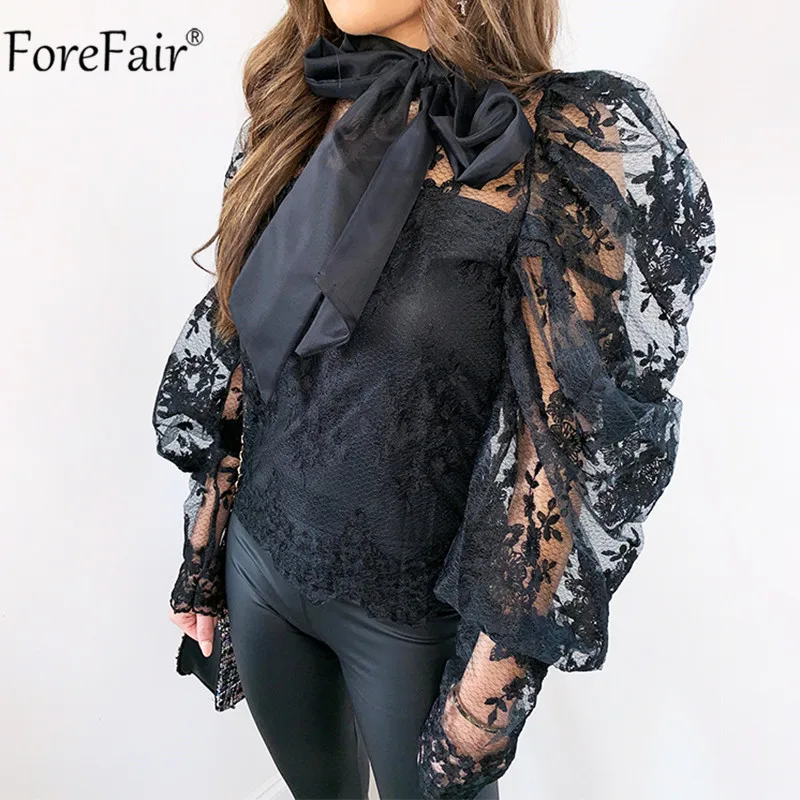 Forefair/белая кружевная блузка с длинными рукавами фонариками сезон весна лето