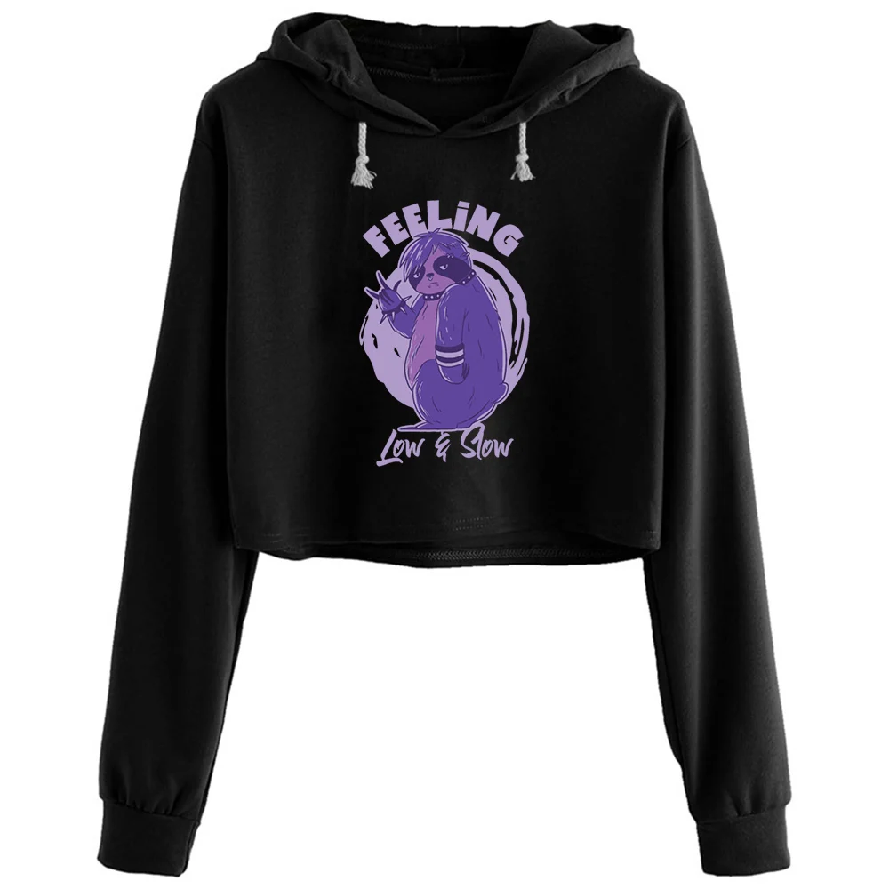 

Emo Sloth Crop Hoodies Women Y2k Kawaii Goth Grunge Pullover For Girls