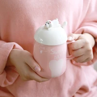 mug creative cartoon animal puppy ceramic cup with cover spoon art cup lovers coffee cup fashion men and women water cup
