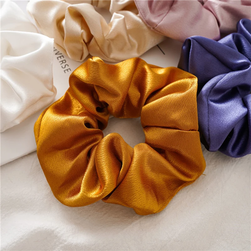 

Glossy Satin Hair Scrunchies Women Grils Solid Color Elastic Hair Bands Sport Yoga Ponytail Holder Fashion Hair Accessories