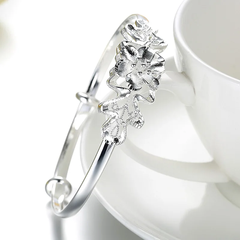 Женские милые туфли-баугиния регулируемый браслет для женщин Серебряный цветок