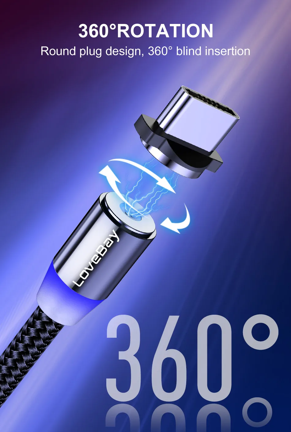 Lovebay Магнитный USB 3 м кабель для быстрой зарядки для Iphone TYPE-C Micro USB шнур Магнит Micro USB кабель для мобильного телефона USB шнур