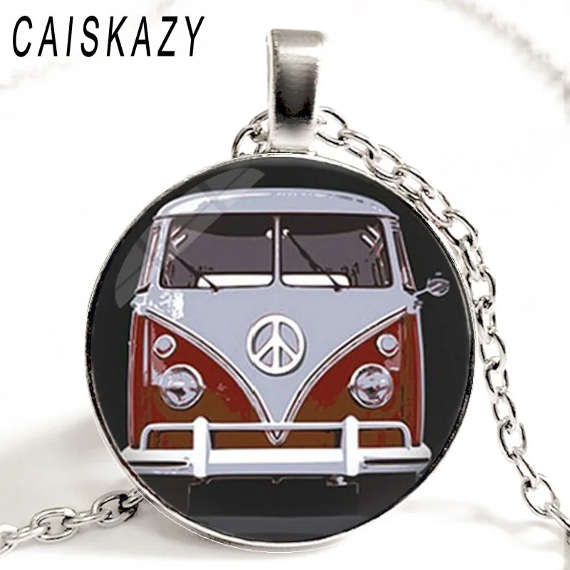 Творческий Винтаж Hippie PEACE ЗНАК автобус кабошон Цепочки и ожерелья в виде милого
