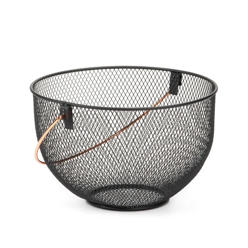 T5EF кованая корзина для фруктов с ручкой металлическая проволока круглая ажурная