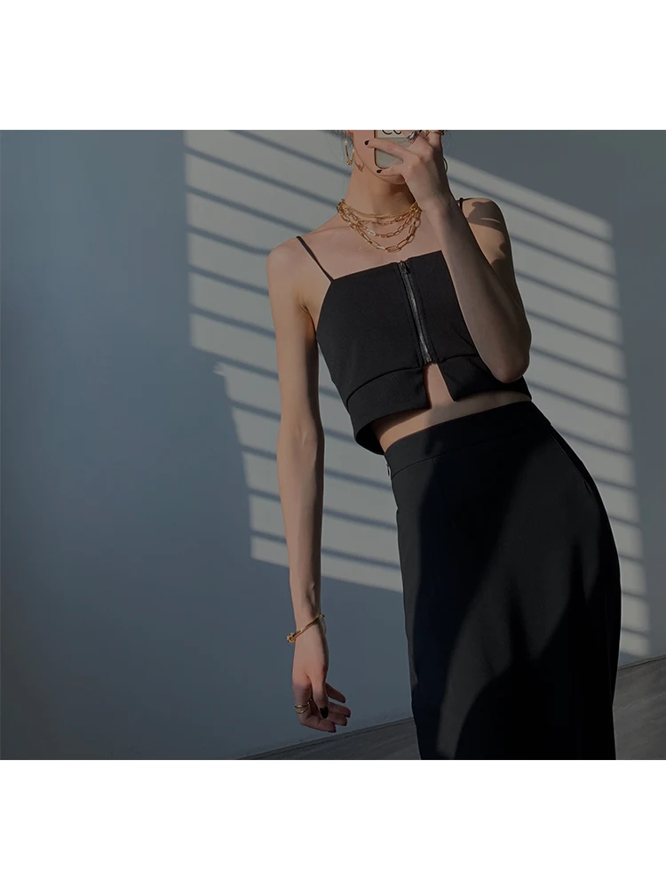 

HECATE SA Zipper corset small sling Europe exposed the umbilical sexy double-sided wear Fashionable inner vest female crop top