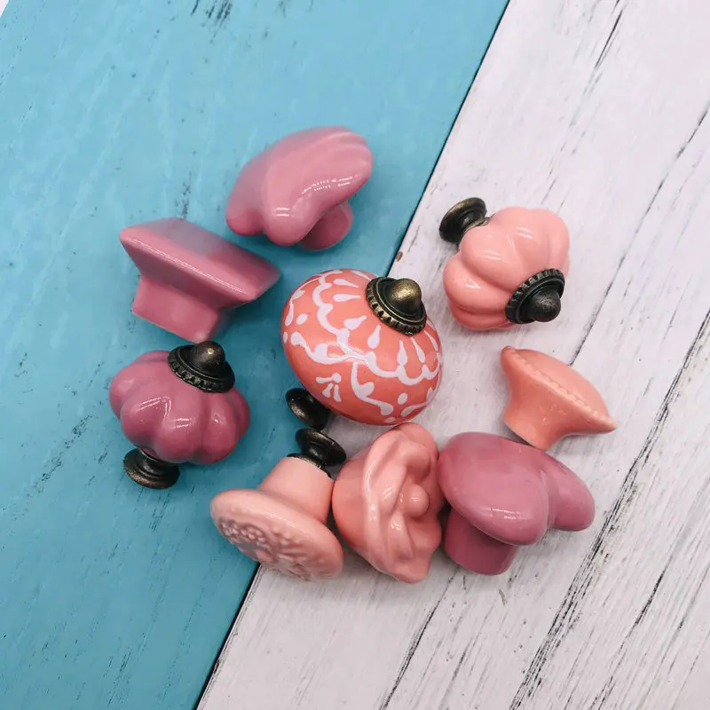 1 шт. розовые керамические дверные ручки в форме тыквы многофункциональные для кухонного шкафа ящика