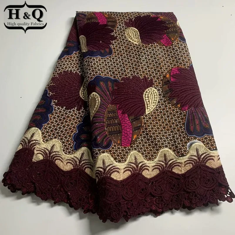 

H&Q latest african batik lace wax fabric 100% cotton embroidery 6 yards/piece nigerian guipure laces water soluble fabrics H1147