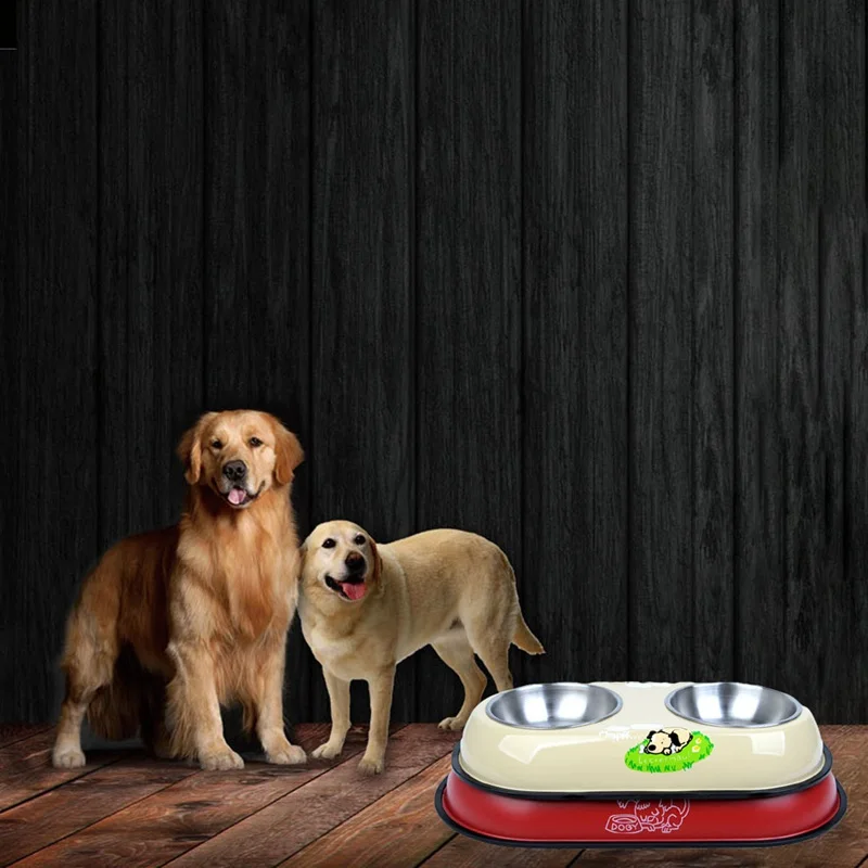 

Pet Double Feeding Bowls Stainless Steel Anti-Slip Double Feeding Bowls For Dogs Cats Pet Food Bowl and Water Dish Puppy Feeder