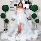 Женский тюлевый халат с пышными рукавами, прозрачное белое длинное ТРАПЕЦИЕВИДНОЕ кимоно с оборками, пляжное платье-пачка для невесты