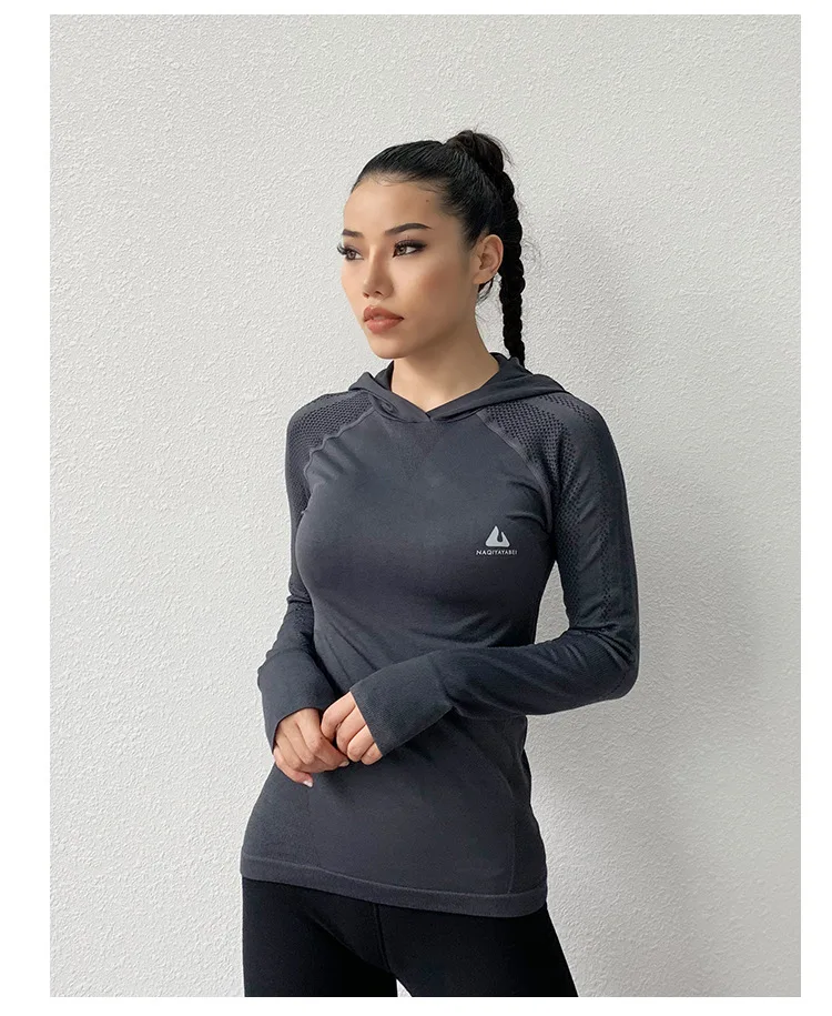 Женские футболки для йоги Femme толстовки для бега спортивная фуфайка сетчатая полая Спортивная футболка тренировочная футболка с капюшоном топы Спортивная тренировочная блуза