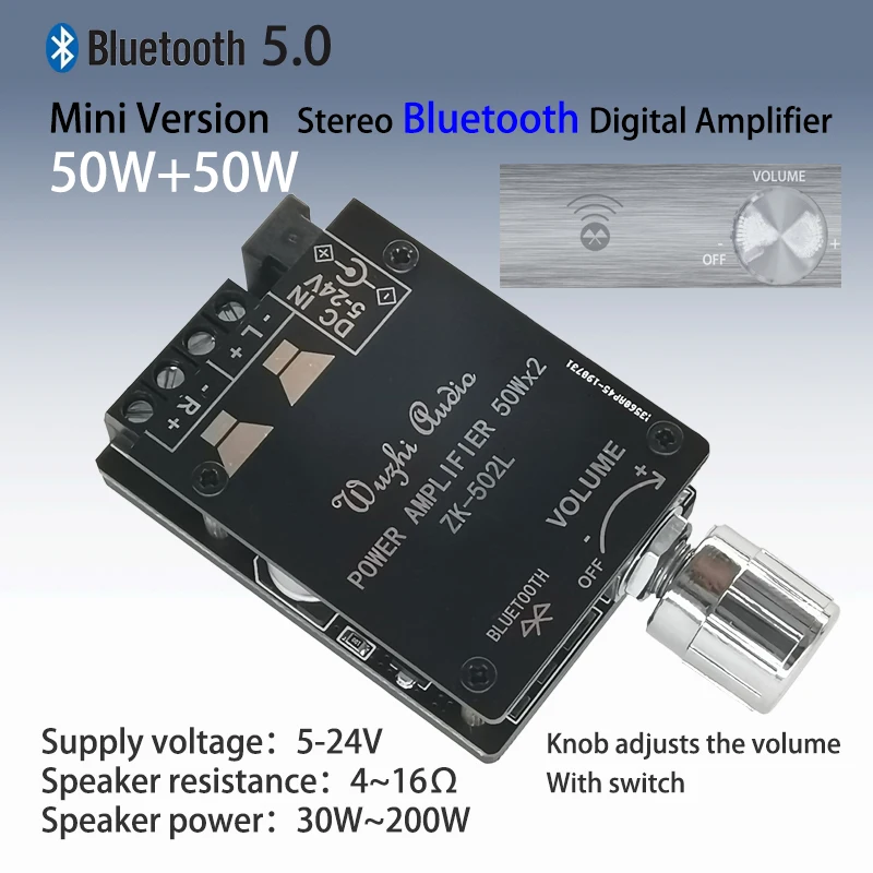 ZK-502L MINI Bluetooth 5 0 DC 5-24V беспроводной аудио цифровой усилитель мощности стереоплата