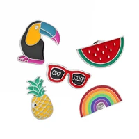 women gifts cartoon cute summer bird sunglass watermelon rainbow brooches pinbutton pins jeans clothes jewellery accesorios