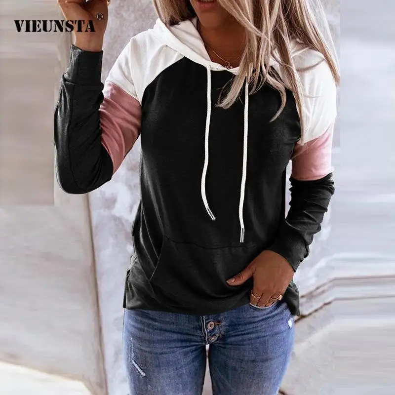 

Fashion Retro Harajuku Loose Hooded Sweatshirt Autumn New Color Matching Casual Hoodie Women Long Sleeve Drawstring Pullover Top