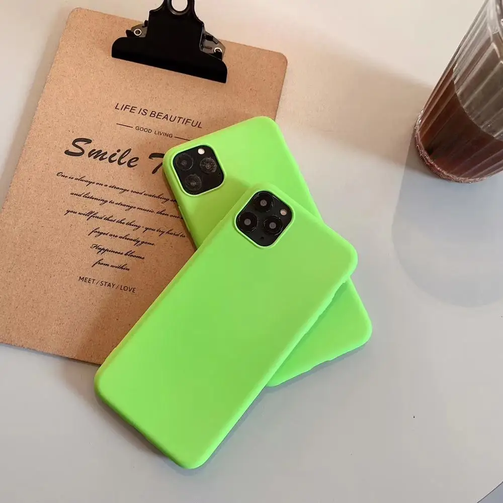 Fluorescent green frosted Total package side Very soft and ultrathin For iphone 6 7 8 X XS XR 11Phone Case |