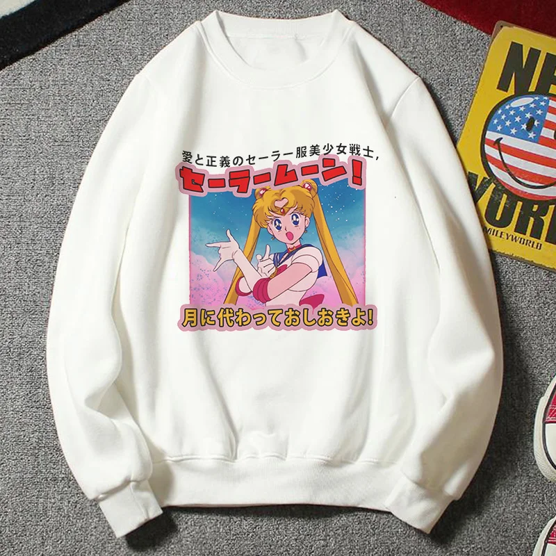 Новая толстовка женская Kawaii Мода плюс размер повседневная одежда Harajuku Мультфильм Ulzzang стиль Сейлор Мун Толстовка забавная половина Толстовка - Цвет: 2875